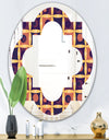 Retro Grid in Orange - Modern Round or Oval Wall Mirror - Quatrefoil
