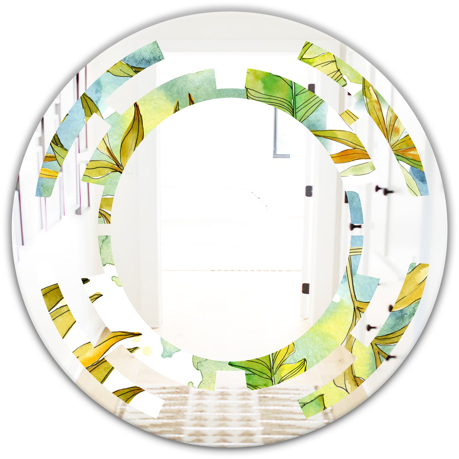 Retro Tropical Foliage - Modern Round or Oval Wall Mirror - Space