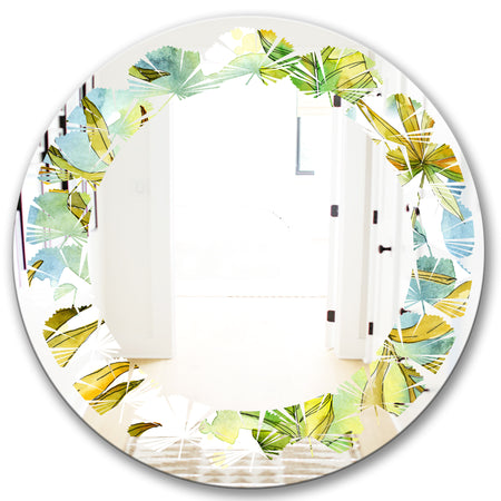 Retro Tropical Foliage - Modern Round or Oval Wall Mirror - Leaves