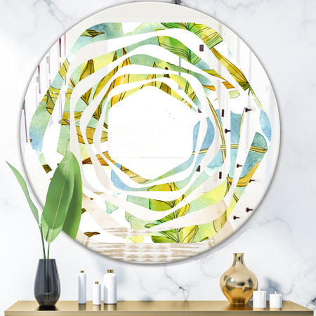 Retro Tropical Foliage - Modern Round or Oval Wall Mirror - Whirl