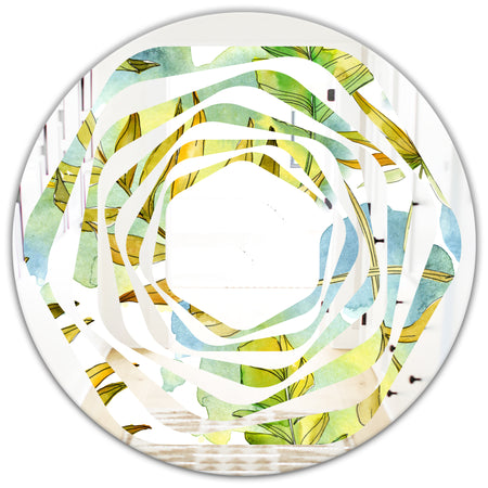 Retro Tropical Foliage - Modern Round or Oval Wall Mirror - Whirl