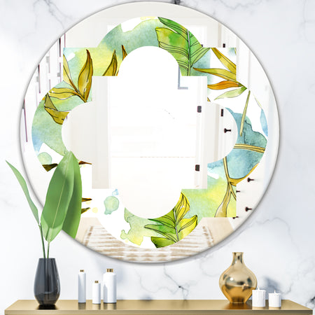 Retro Tropical Foliage - Modern Round or Oval Wall Mirror - Quatrefoil