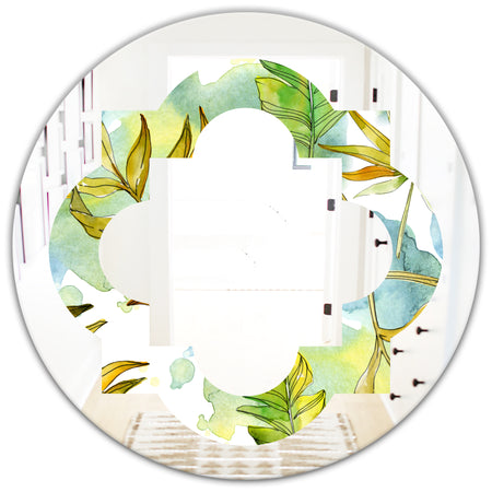 Retro Tropical Foliage - Modern Round or Oval Wall Mirror - Quatrefoil