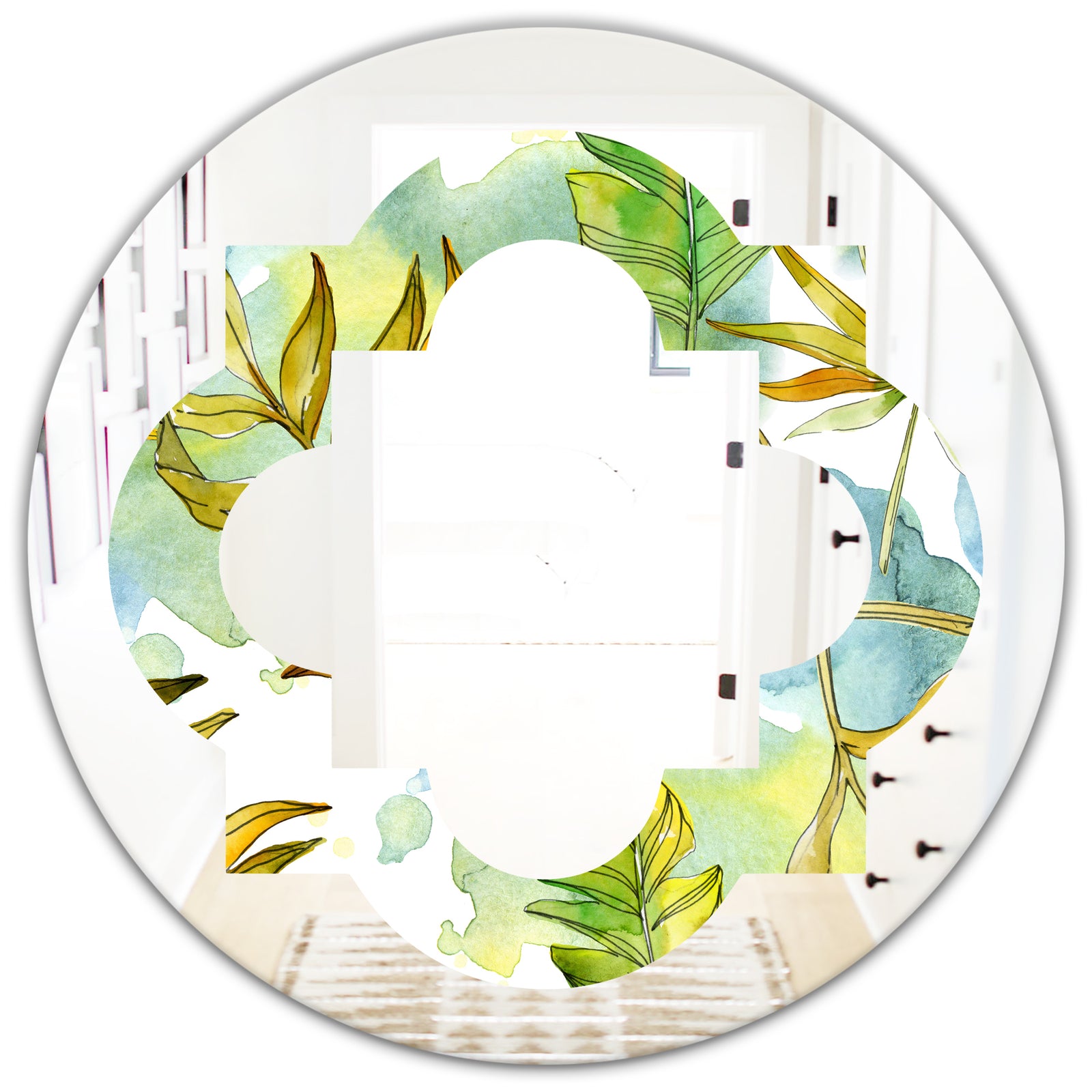 Retro Tropical Foliage - Modern Round or Oval Wall Mirror - Quatrefoil