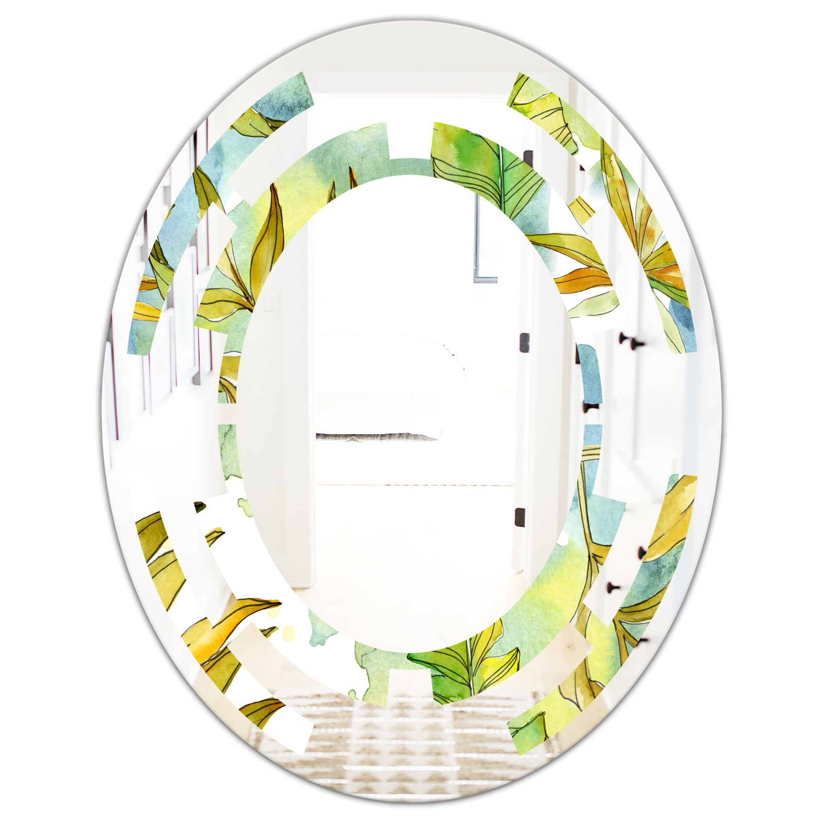 Retro Tropical Foliage - Modern Round or Oval Wall Mirror - Space