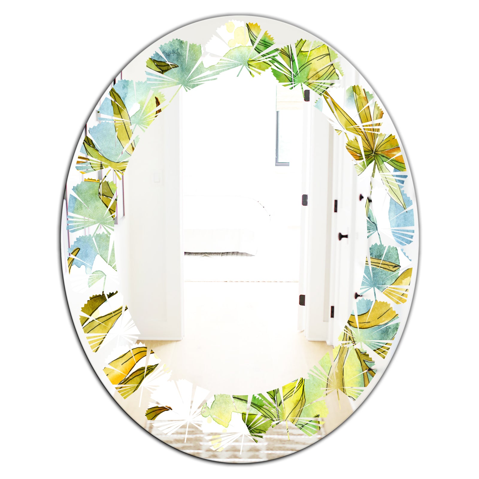 Retro Tropical Foliage - Modern Round or Oval Wall Mirror - Leaves