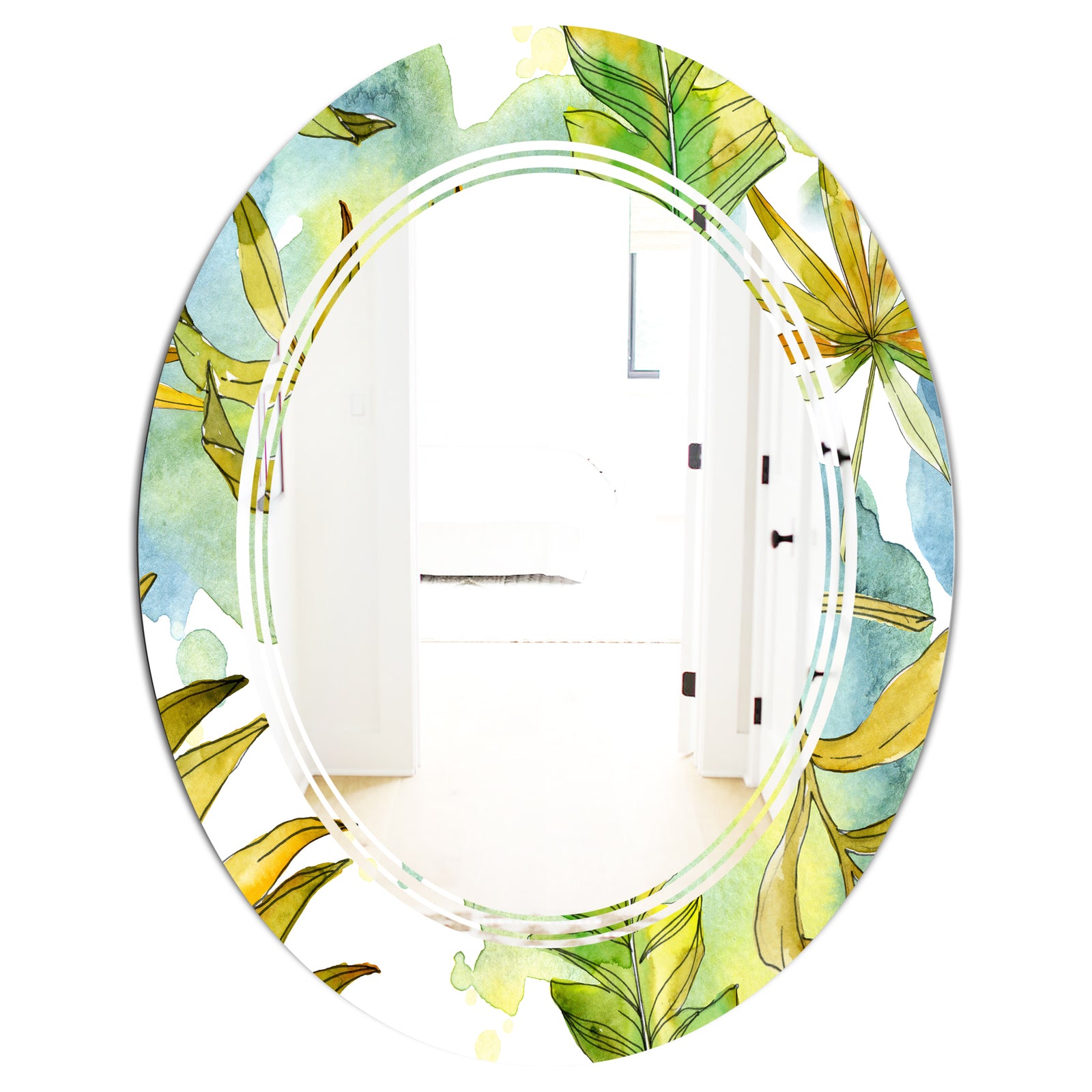 Retro Tropical Foliage - Modern Round or Oval Wall Mirror - Triple C