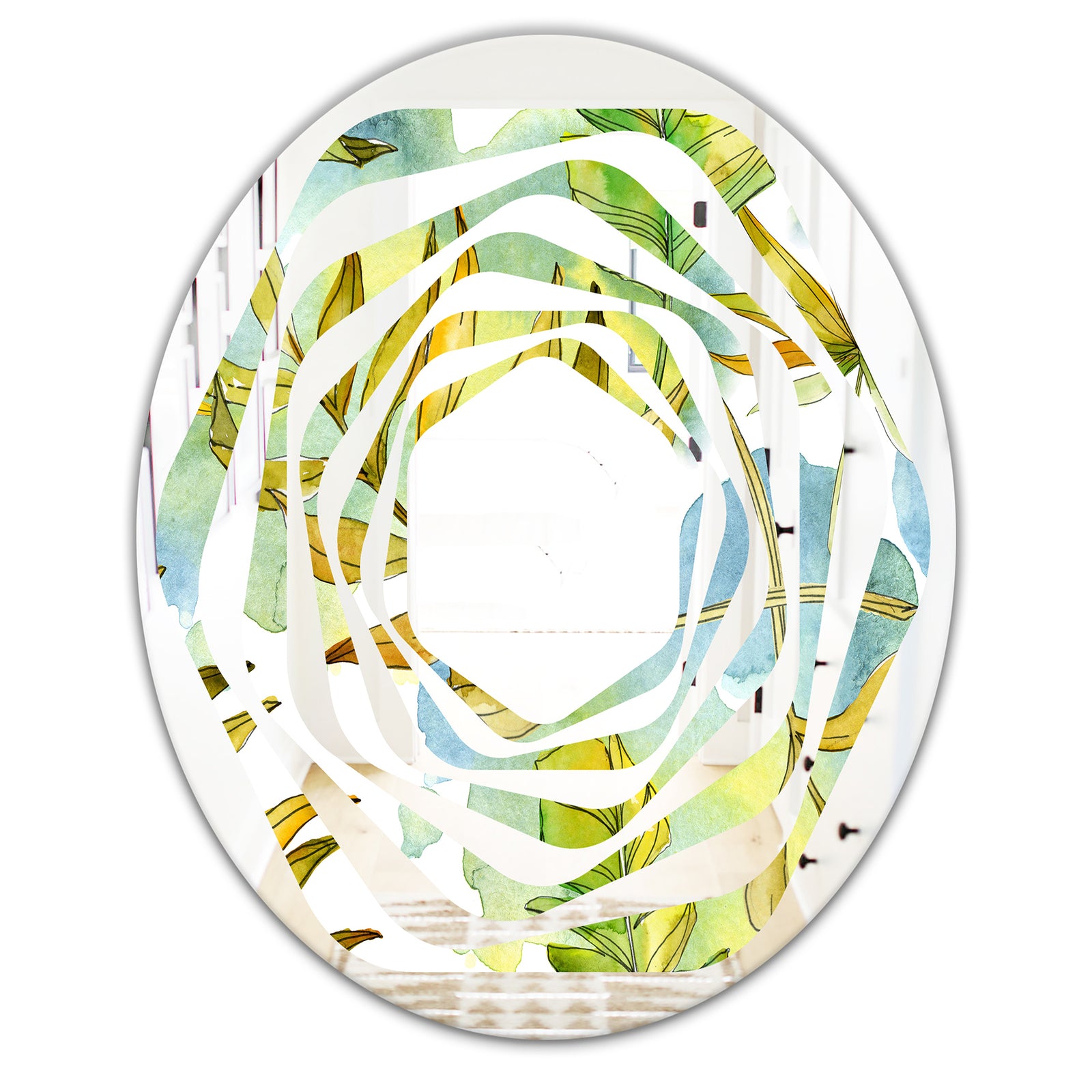 Retro Tropical Foliage - Modern Round or Oval Wall Mirror - Whirl