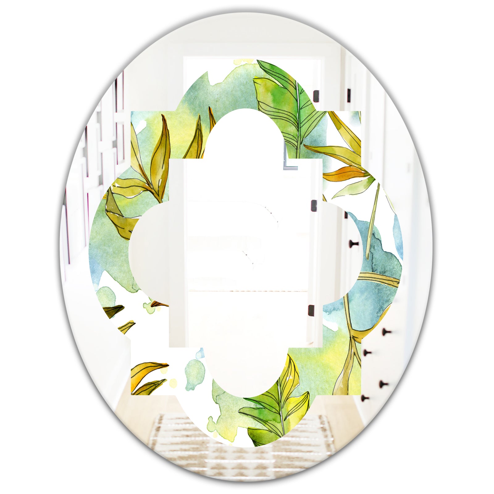 Retro Tropical Foliage - Modern Round or Oval Wall Mirror - Quatrefoil