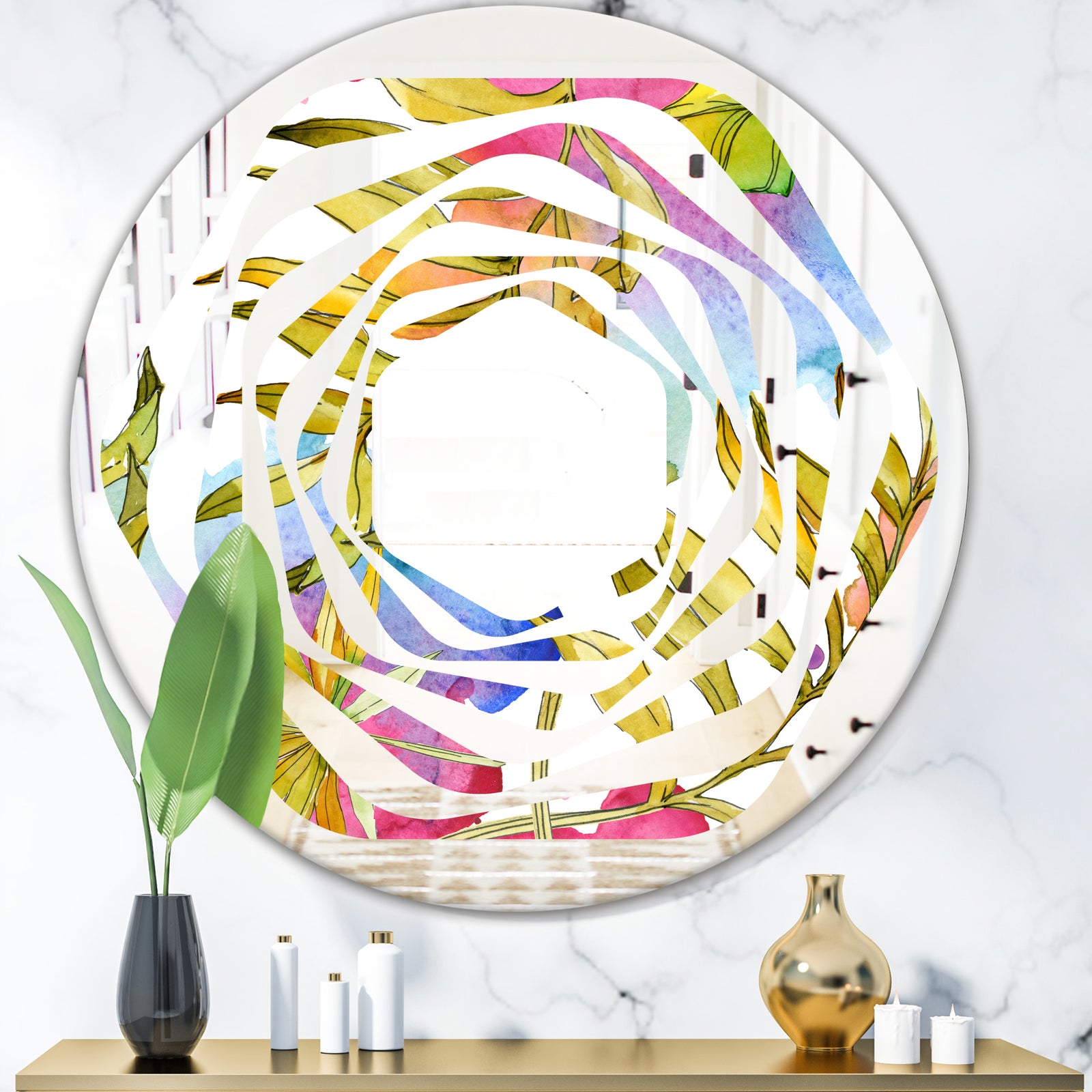 Tropical Foliage IV - Cottage Round or Oval Wall Mirror - Whirl