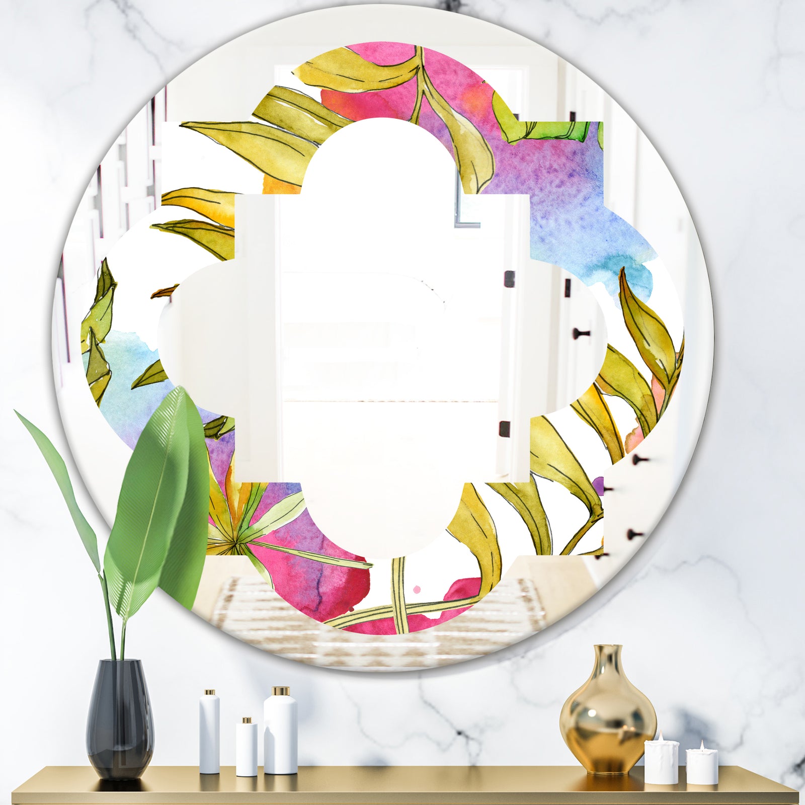 Tropical Foliage IV - Cottage Round or Oval Wall Mirror - Quatrefoil