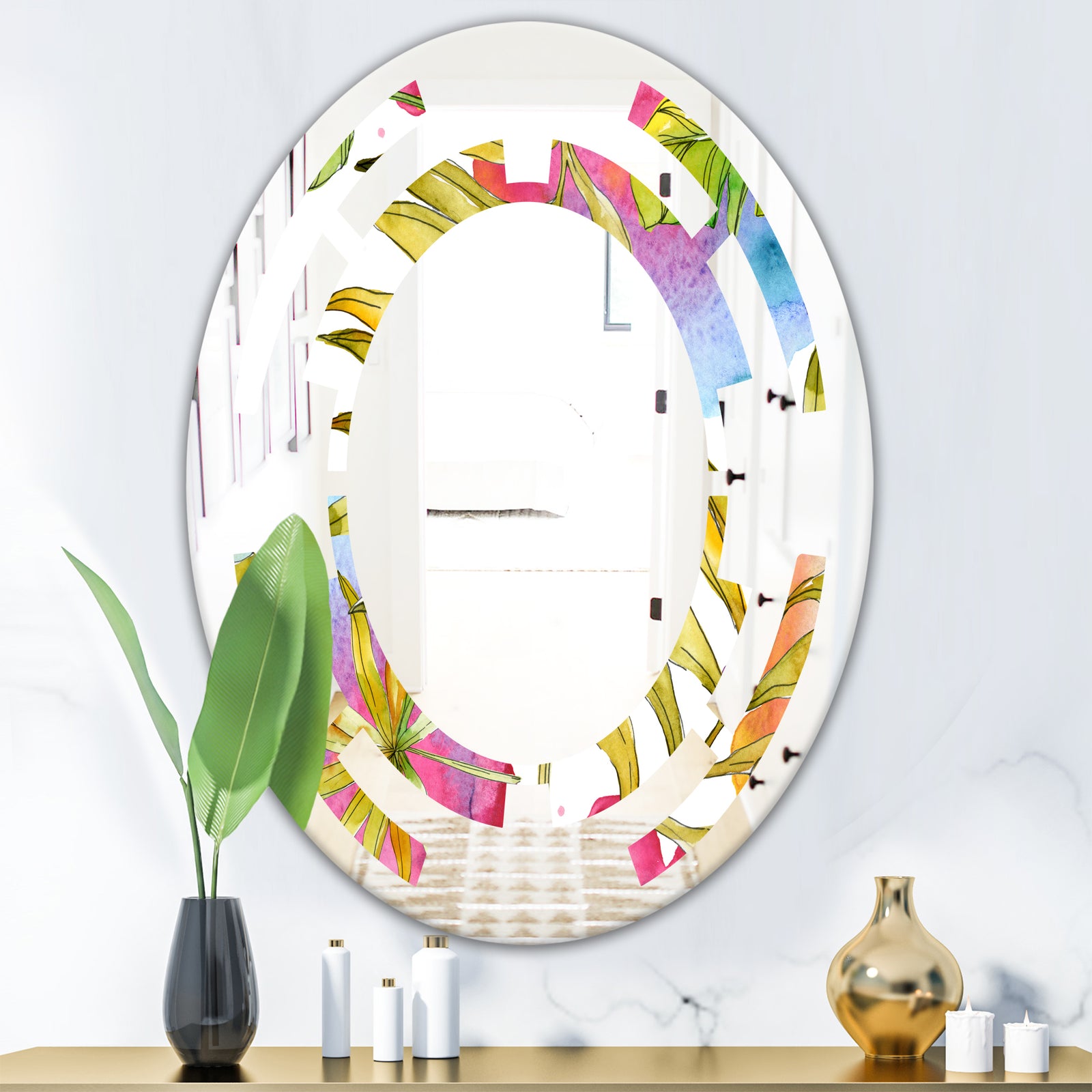Tropical Foliage IV - Cottage Round or Oval Wall Mirror - Space