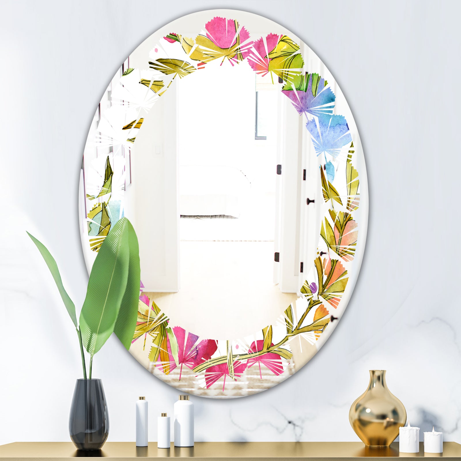 Tropical Foliage IV - Cottage Round or Oval Wall Mirror - Leaves