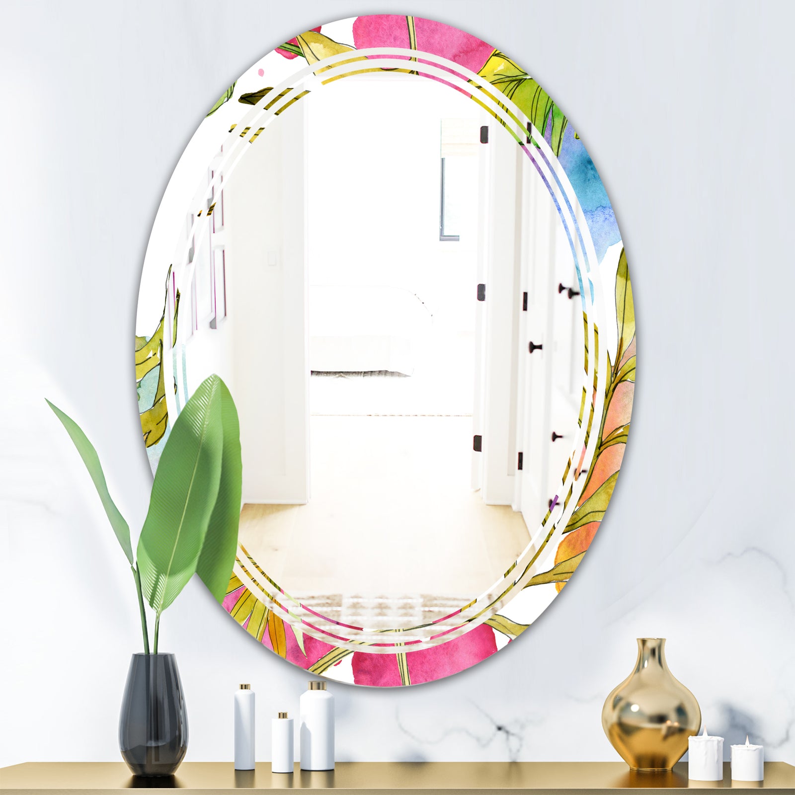Tropical Foliage IV - Cottage Round or Oval Wall Mirror - Triple C