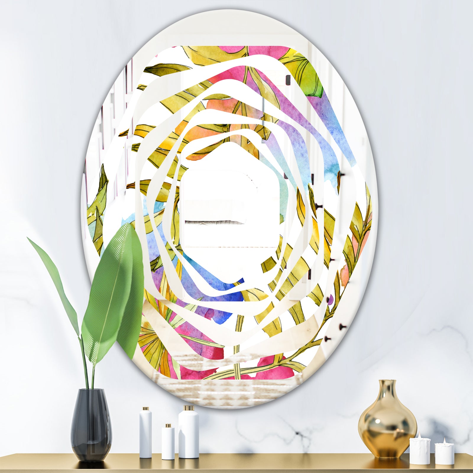 Tropical Foliage IV - Cottage Round or Oval Wall Mirror - Whirl