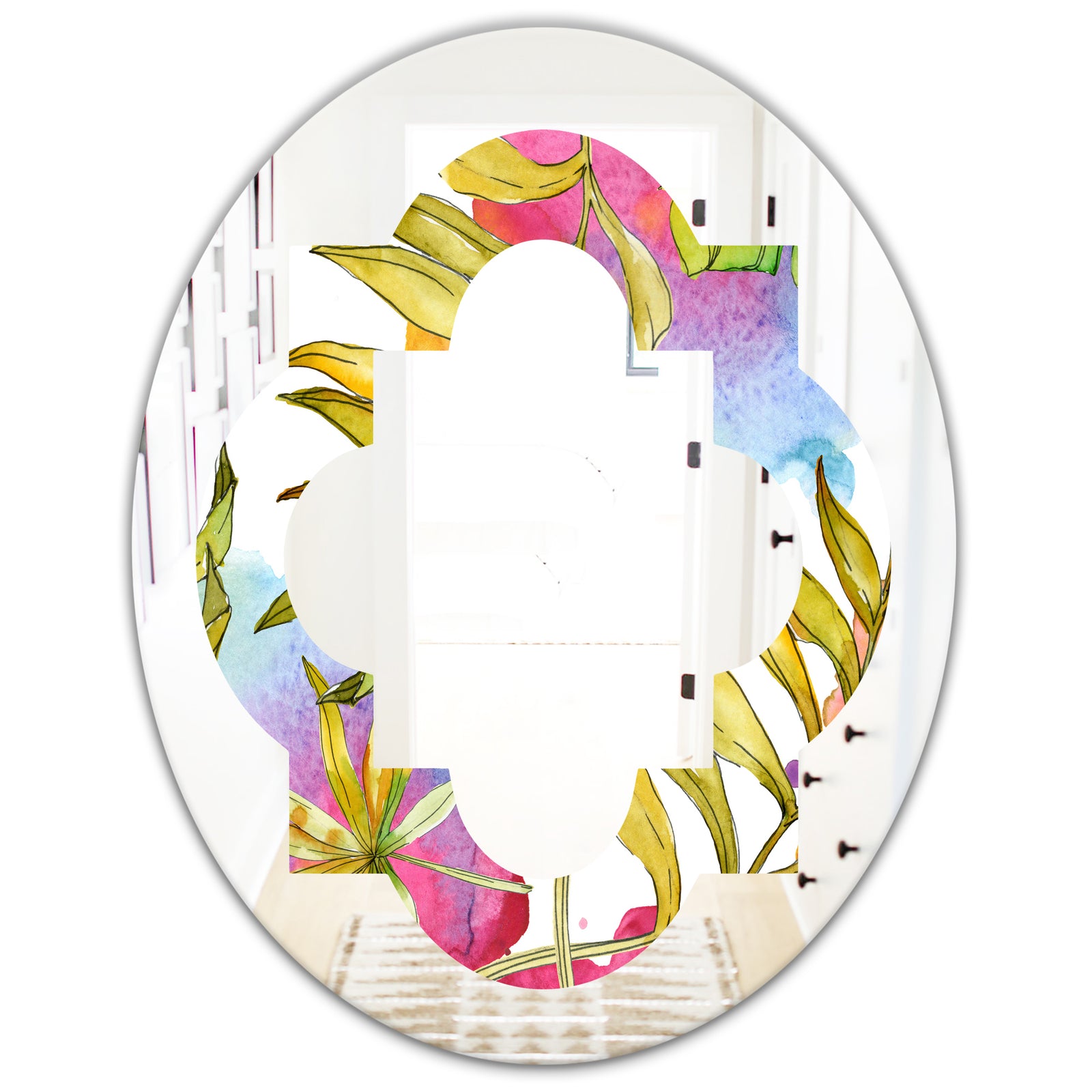 Tropical Foliage IV - Cottage Round or Oval Wall Mirror - Quatrefoil
