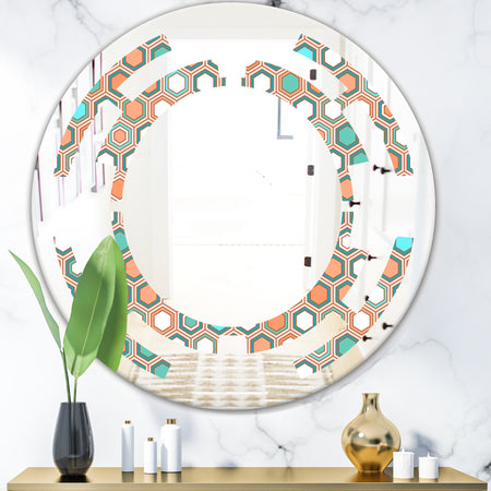Retro Hexagon Pattern III - Modern Round or Oval Wall Mirror - Space