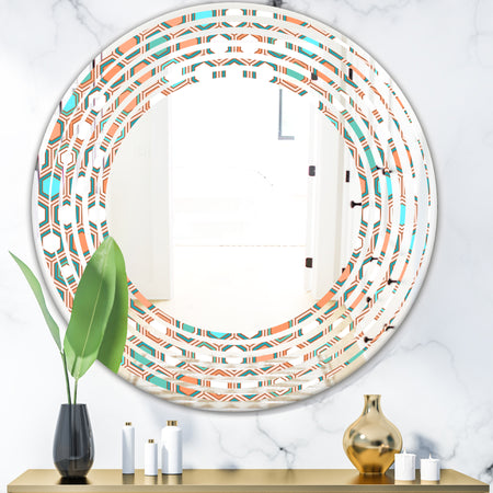 Retro Hexagon Pattern III - Modern Round or Oval Wall Mirror - Wave