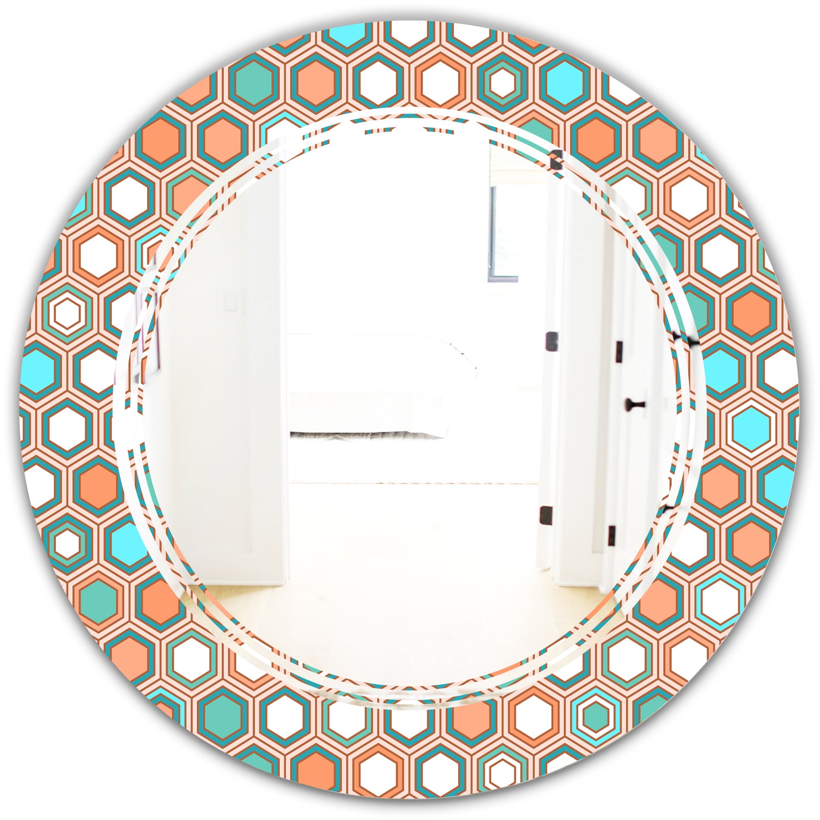 Retro Hexagon Pattern III - Modern Round or Oval Wall Mirror - Triple C