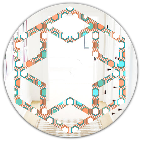Retro Hexagon Pattern III - Modern Round or Oval Wall Mirror - Hexagon Star