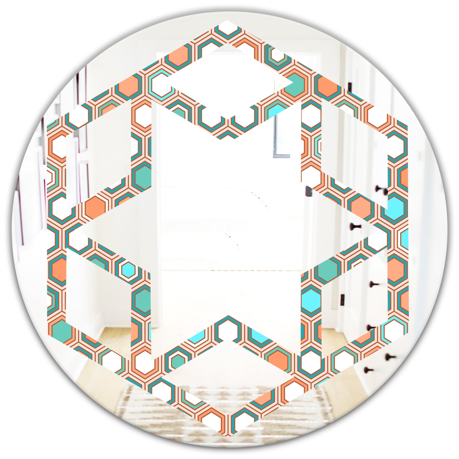Retro Hexagon Pattern III - Modern Round or Oval Wall Mirror - Hexagon Star