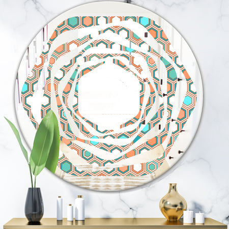 Retro Hexagon Pattern III - Modern Round or Oval Wall Mirror - Whirl