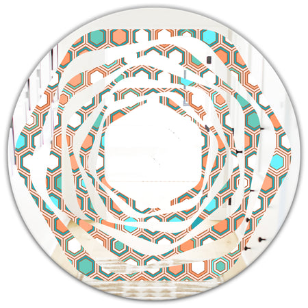 Retro Hexagon Pattern III - Modern Round or Oval Wall Mirror - Whirl