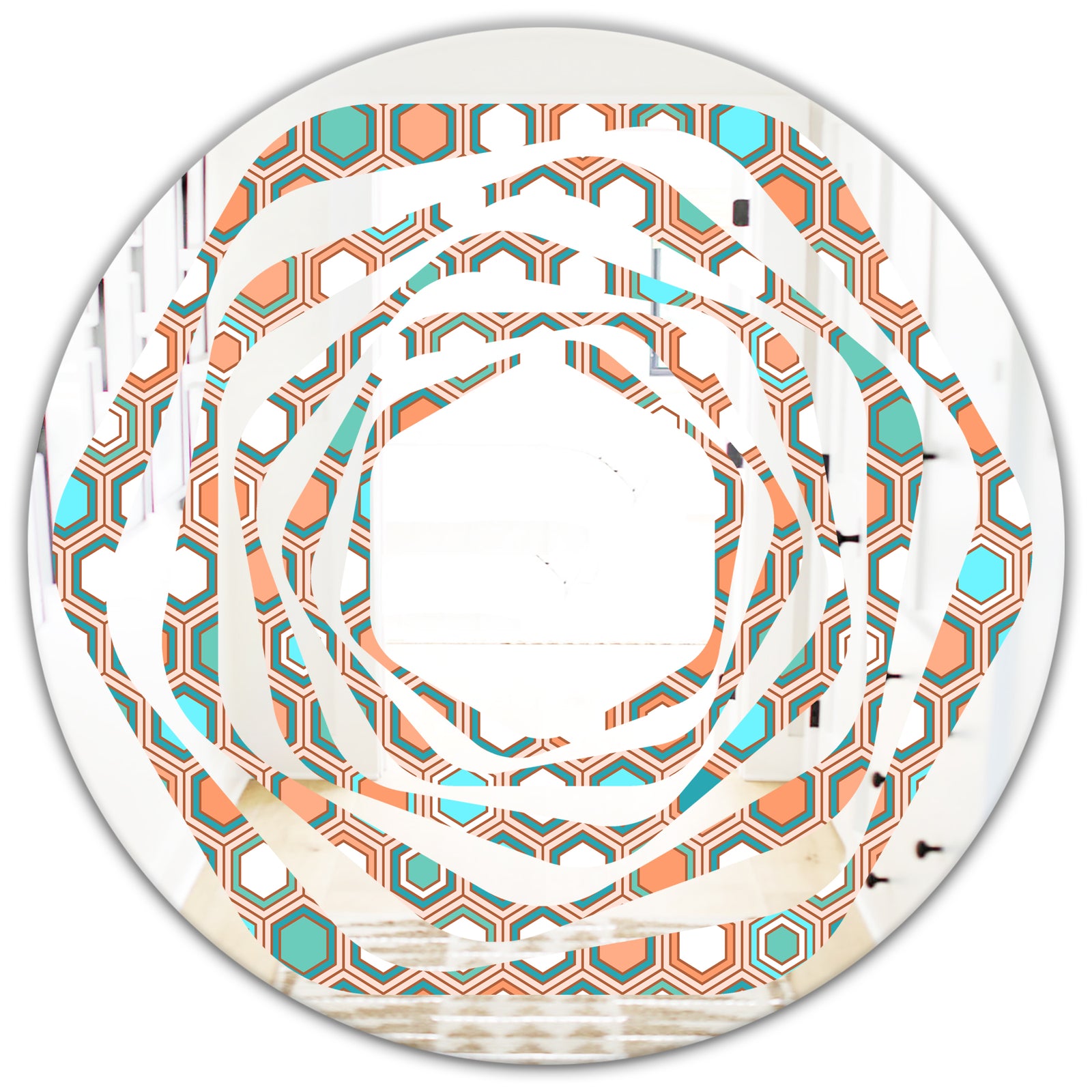 Retro Hexagon Pattern III - Modern Round or Oval Wall Mirror - Whirl
