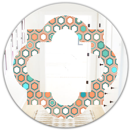 Retro Hexagon Pattern III - Modern Round or Oval Wall Mirror - Quatrefoil