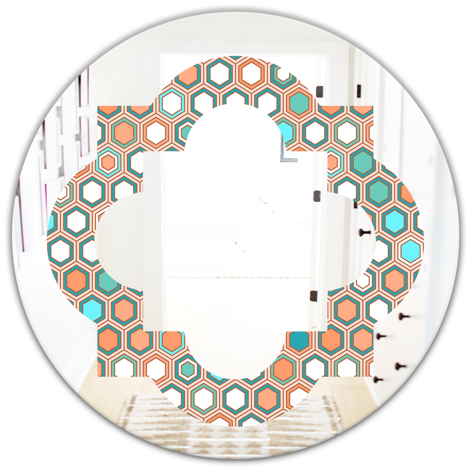 Retro Hexagon Pattern III - Modern Round or Oval Wall Mirror - Quatrefoil