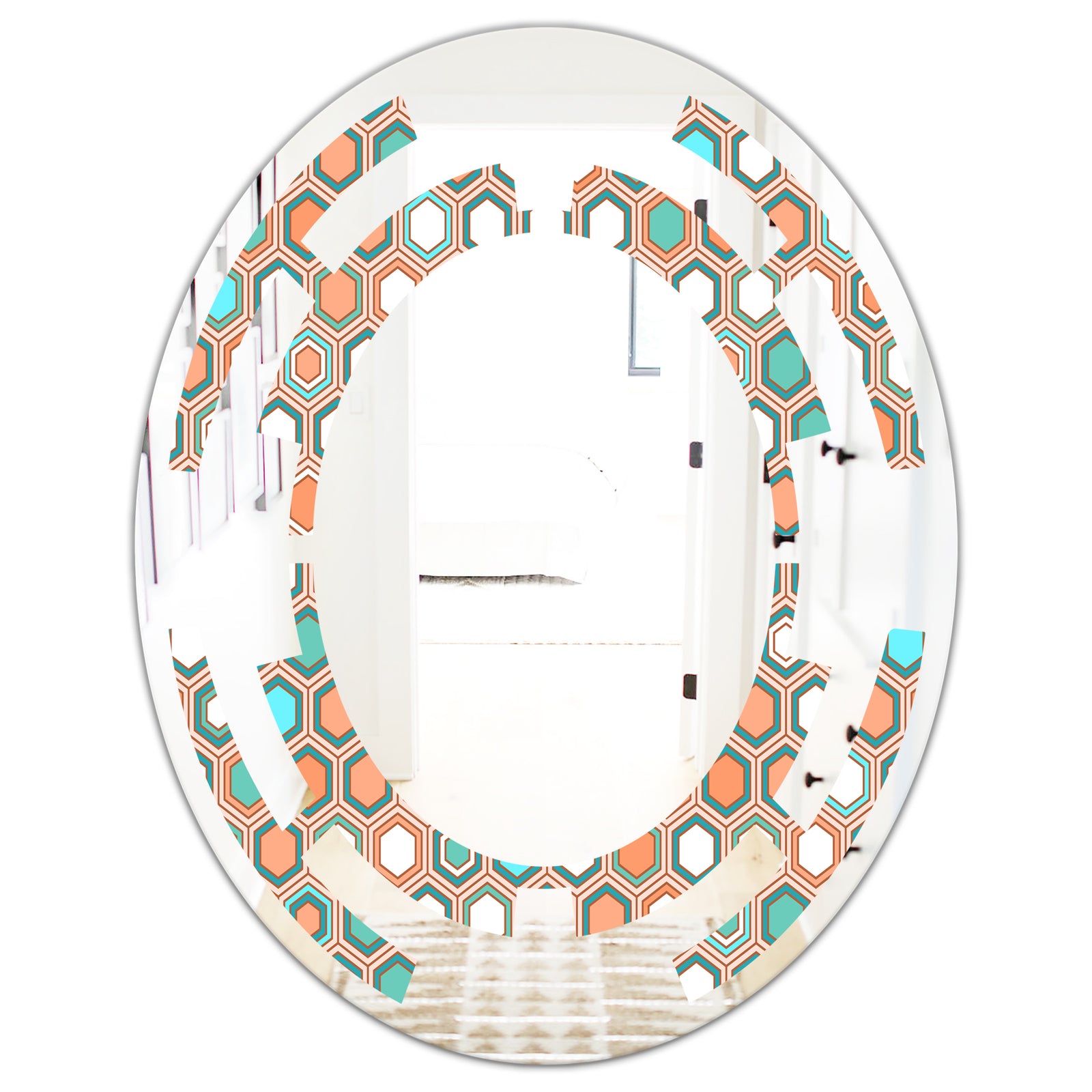 Retro Hexagon Pattern III - Modern Round or Oval Wall Mirror - Space