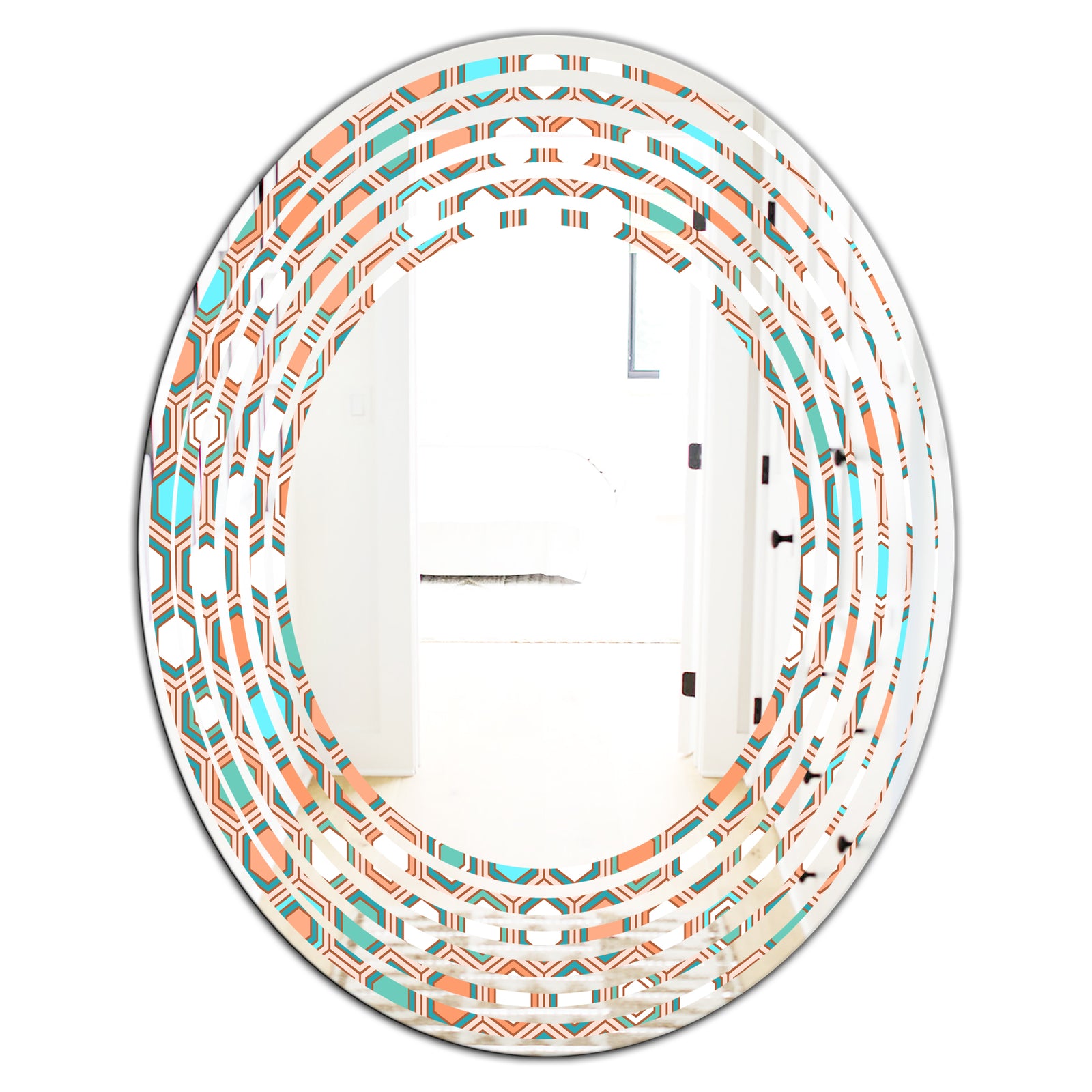 Retro Hexagon Pattern III - Modern Round or Oval Wall Mirror - Wave