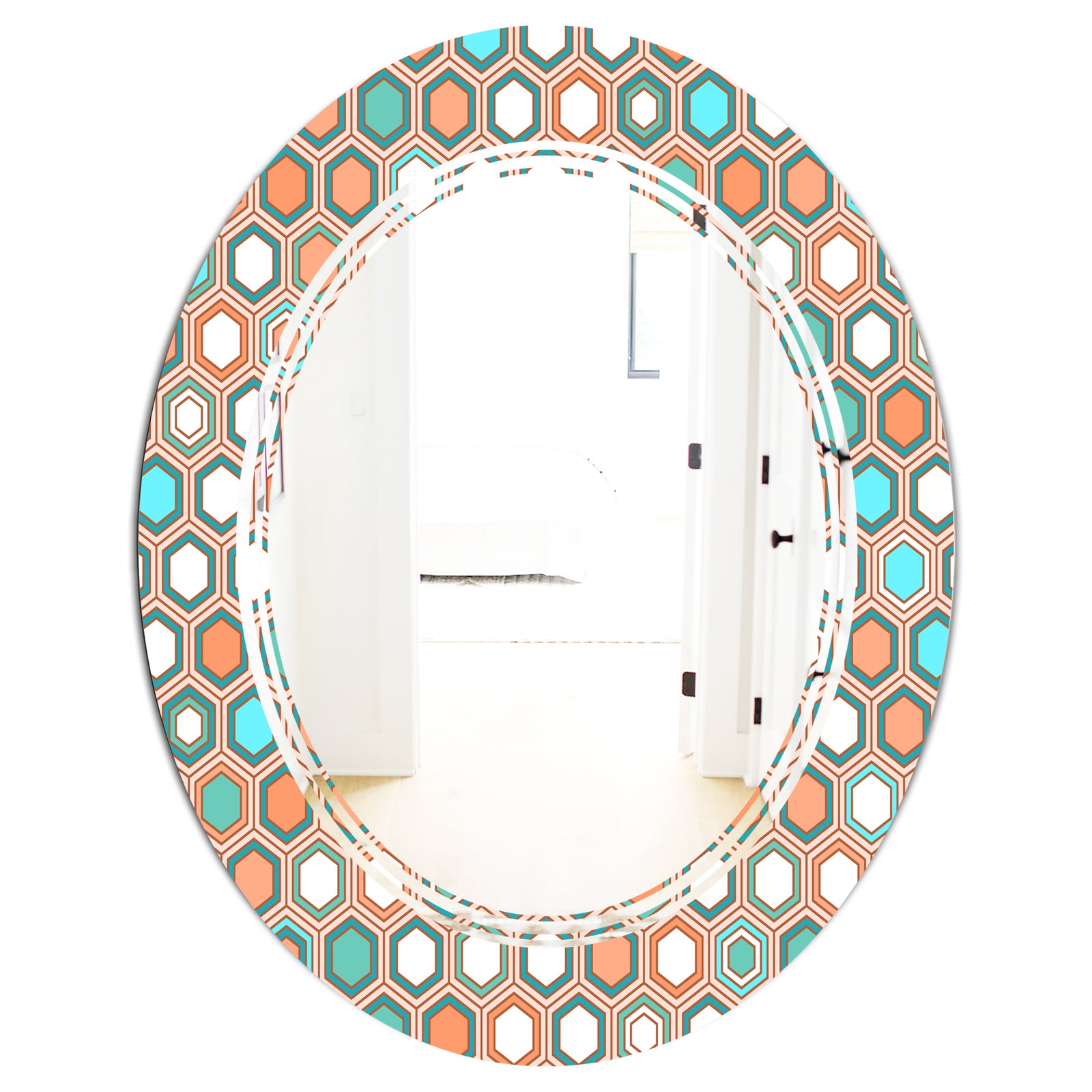 Retro Hexagon Pattern III - Modern Round or Oval Wall Mirror - Triple C