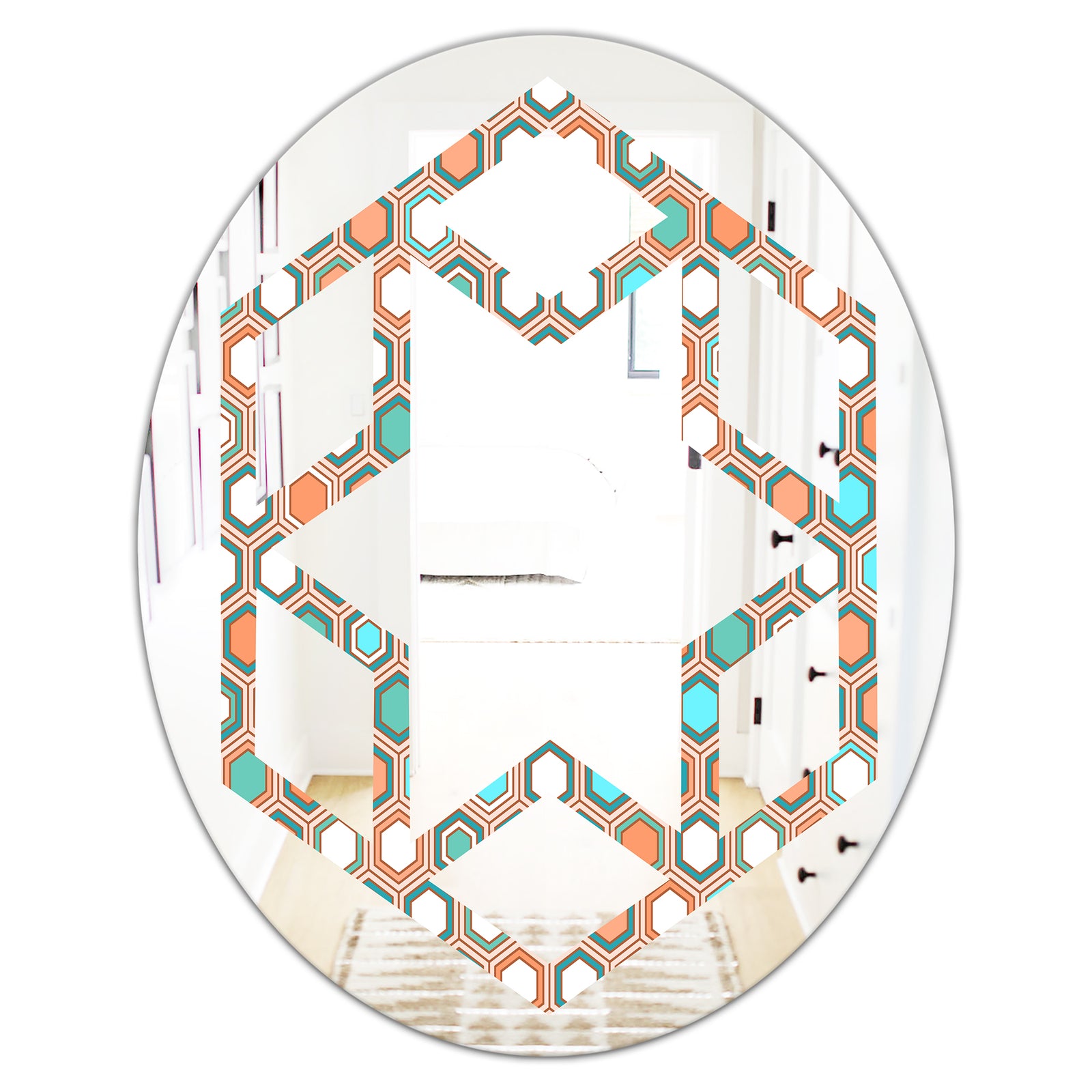 Retro Hexagon Pattern III - Modern Round or Oval Wall Mirror - Hexagon Star