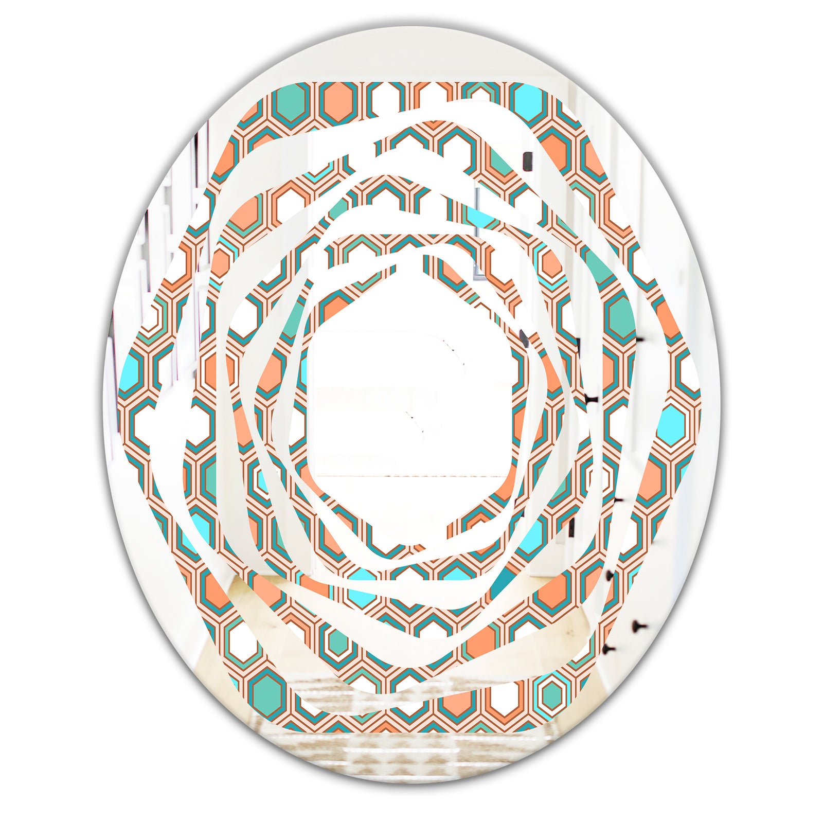 Retro Hexagon Pattern III - Modern Round or Oval Wall Mirror - Whirl