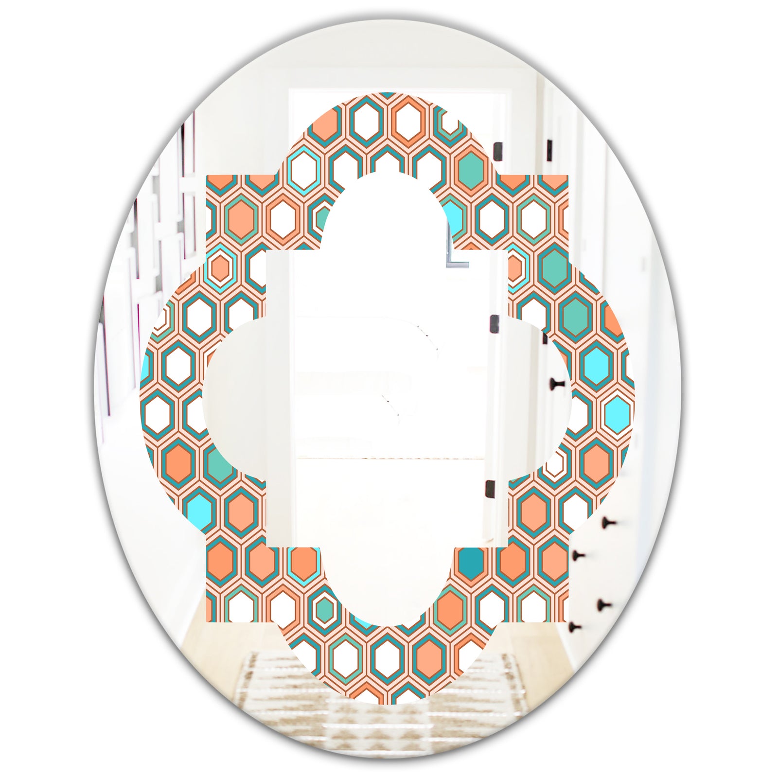 Retro Hexagon Pattern III - Modern Round or Oval Wall Mirror - Quatrefoil