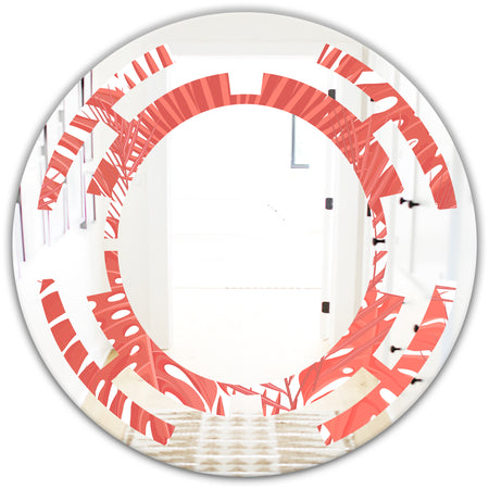 Tropical Retro Foliage Coral I - Modern Round or Oval Wall Mirror - Space