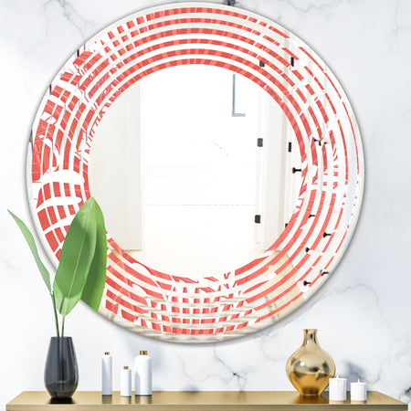 Tropical Retro Foliage Coral I - Modern Round or Oval Wall Mirror - Wave