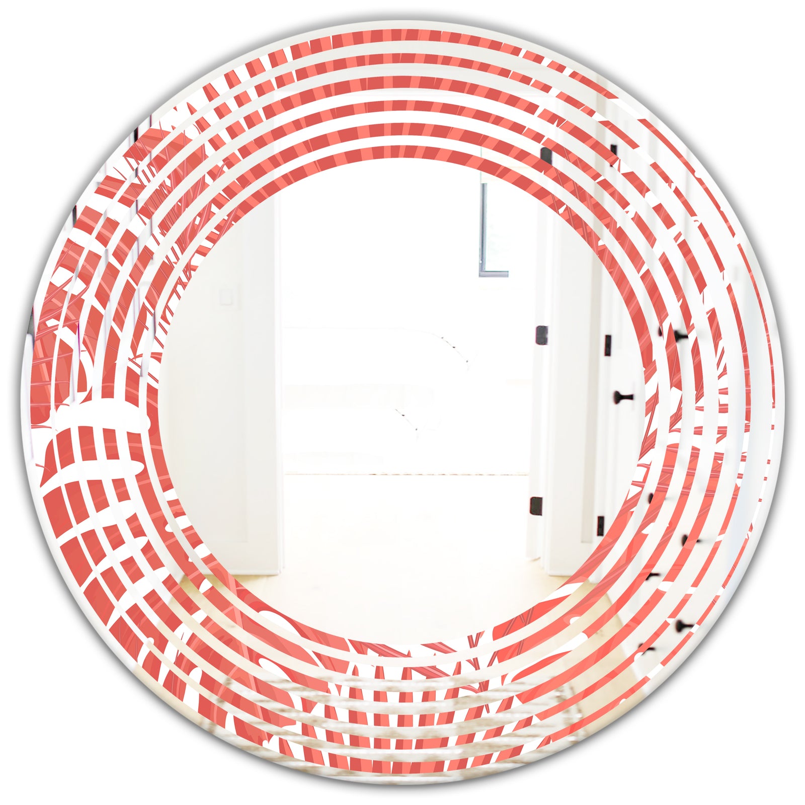Tropical Retro Foliage Coral I - Modern Round or Oval Wall Mirror - Wave