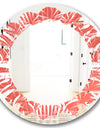 Tropical Retro Foliage Coral I - Modern Round or Oval Wall Mirror - Leaves
