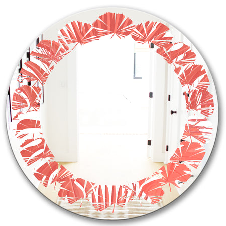 Tropical Retro Foliage Coral I - Modern Round or Oval Wall Mirror - Leaves