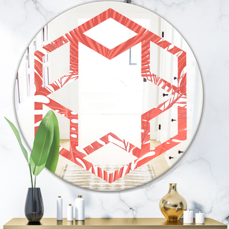Tropical Retro Foliage Coral I - Modern Round or Oval Wall Mirror - Hexagon Star