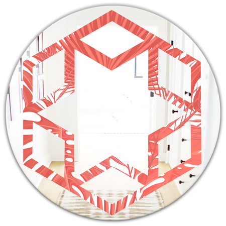 Tropical Retro Foliage Coral I - Modern Round or Oval Wall Mirror - Hexagon Star