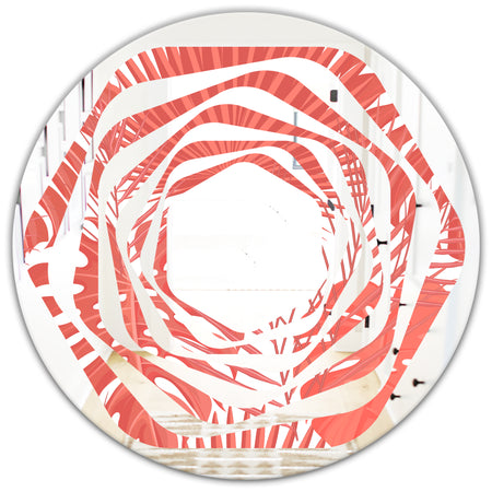 Tropical Retro Foliage Coral I - Modern Round or Oval Wall Mirror - Whirl