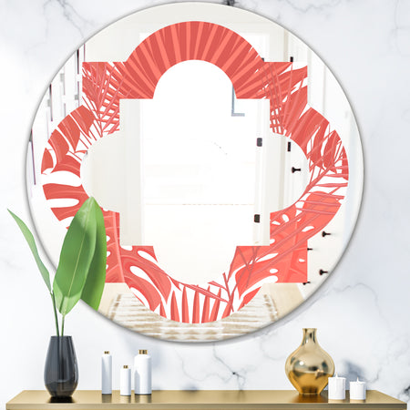 Tropical Retro Foliage Coral I - Modern Round or Oval Wall Mirror - Quatrefoil