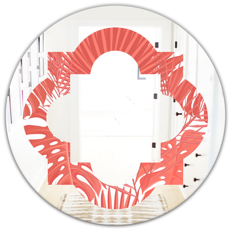 Tropical Retro Foliage Coral I - Modern Round or Oval Wall Mirror - Quatrefoil