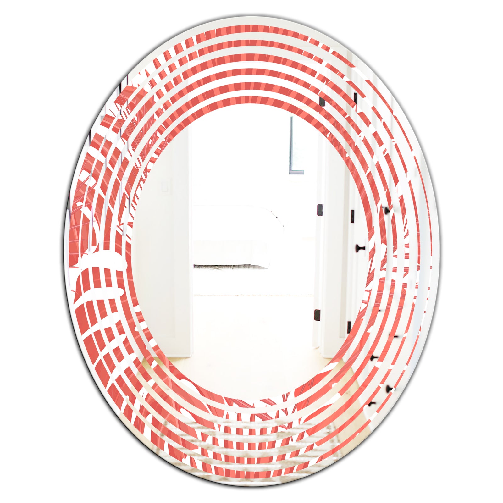Tropical Retro Foliage Coral I - Modern Round or Oval Wall Mirror - Wave