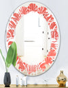 Tropical Retro Foliage Coral I - Modern Round or Oval Wall Mirror - Leaves