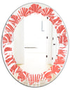 Tropical Retro Foliage Coral I - Modern Round or Oval Wall Mirror - Leaves
