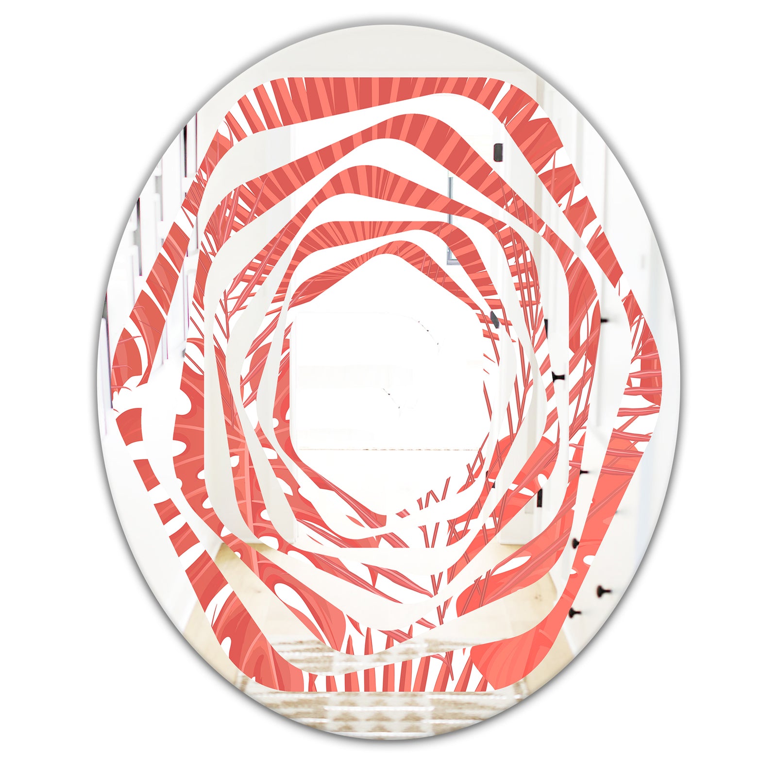 Tropical Retro Foliage Coral I - Modern Round or Oval Wall Mirror - Whirl